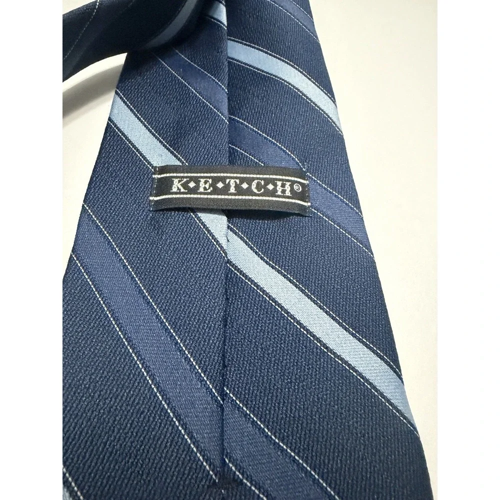 Ketch Mens Blue Striped Clip-On Necktie Navy Light Blue Diagonal Stripe Tie